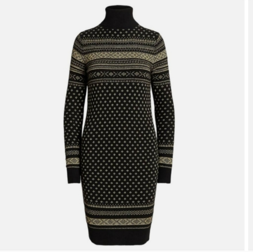 Ralph Lauren Black and Gold Fair Isle Turtleneck Dress Size 2X NWT